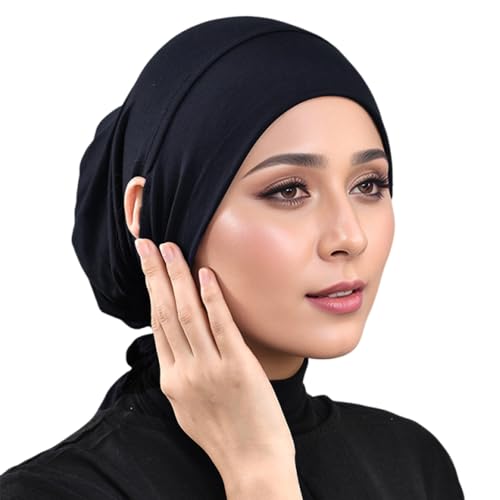 Hophor Black & Khaki Hijab Undercaps Slouchy Beanie Cap for Women Muslim Jersey Inner Beanie