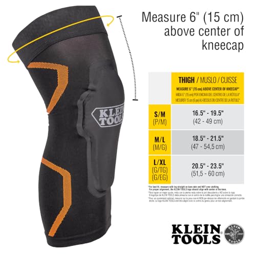 Klein Tools 60622 Knee Pad Compression Sleeve, Knee Support for Construction, Workers and Athletes, Black, S/M