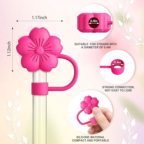 Hot Pink Flower Straw Toppers & Charms Set for Stanley Cup