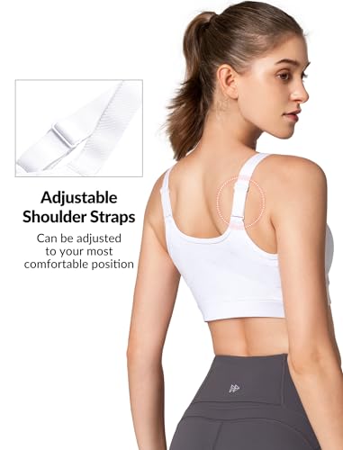 Yvette Adjustable High Impact Sports Bra Zip Front Medium A/C White
