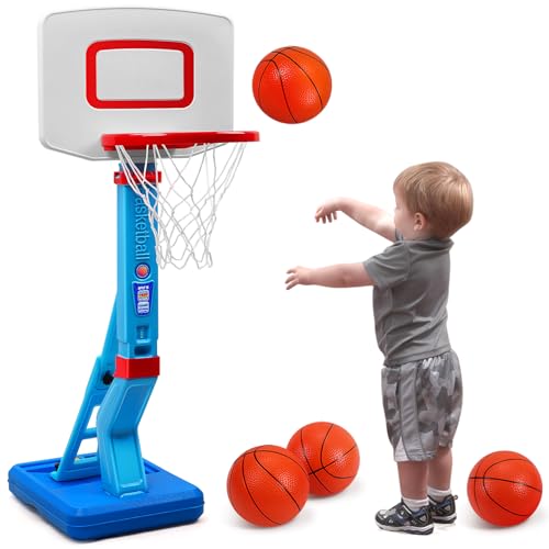 SUPER JOY Blue Toddler Basketball Hoop - Adjustable Indoor & Outdoor Kids Toy