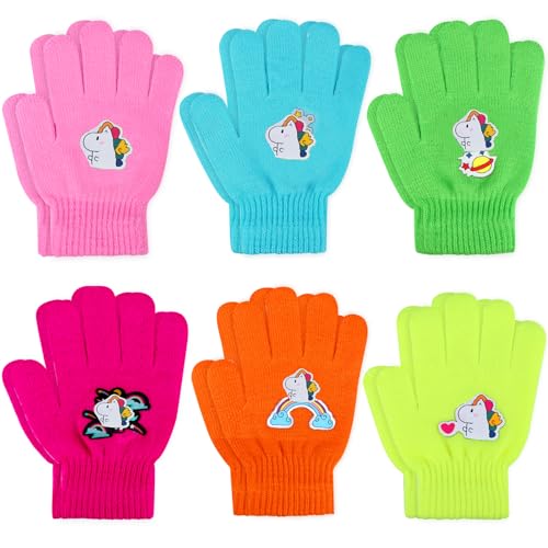 6 Pairs Kids' Winter Gloves - Stretchy Warm Knit Gloves - Color 10