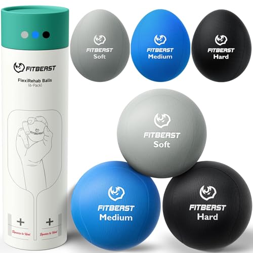 FitBeast 6-Piece Stress Balls Set Gray Sky Black Tri-Density Hand Therapy for Adults