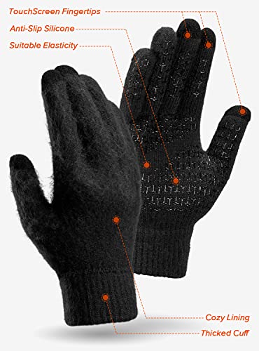 Merino Wool Winter Gloves for Men & Women - Black, X-Large