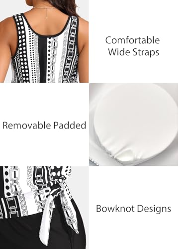 ROSEWE X-Large Black Printed Modest Tankini Swimsuit 2-Piece Athletic Bathing Suit