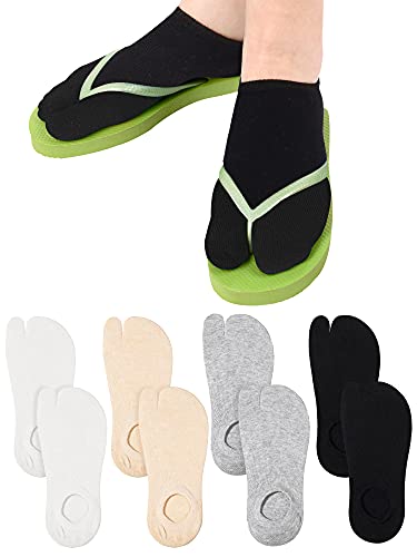 4 Pairs Split Toe Ankle Socks - Flip Flop Tabi Design