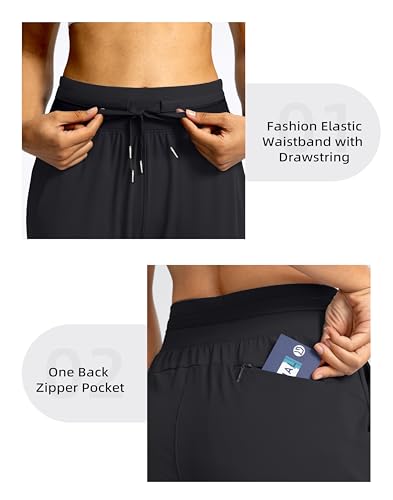 High Waisted Women's Joggers with Zipper Pockets - Medium Black