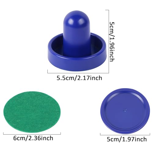 Air Hockey Pushers and Pucks Set - 2 Handles & 4 Blue Pucks