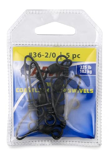 Brass Coastlock Snap Swivels - 5 pc, Black, 225 lb Test Fishing Gear