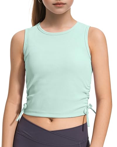 Girls Ribbed Knit Athletic Crop Tank Top - Light Green, 5-6 Years