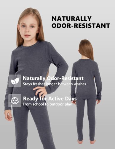 Kids 7-8 Years Merino Wool Base Layer Thermal Top Heather Grey - Woolcano