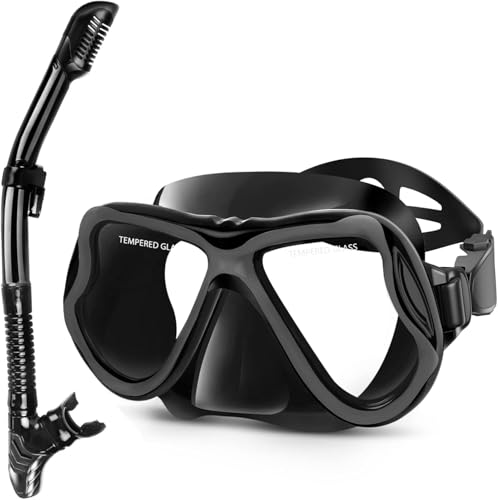 Dry Snorkel Mask Set for Adults & Kids - Black, Large