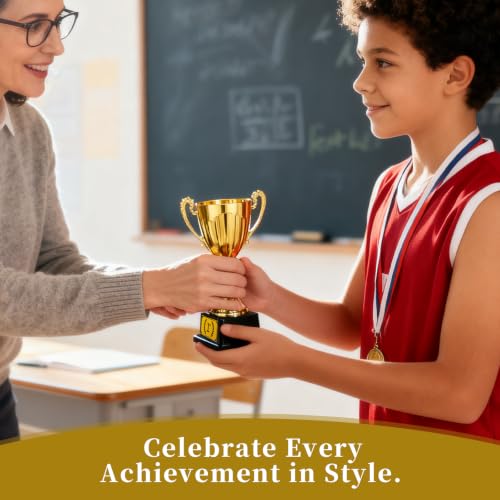 7.48" Gold Plastic Trophy Award with 1st Place Label - Small Winner Cup for Kids