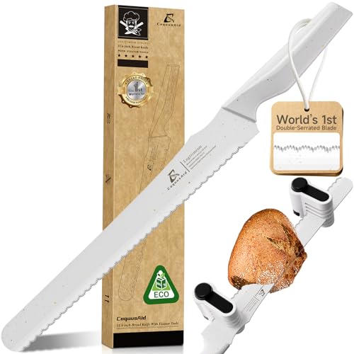 White CoquusAid Double Serrated Bread Knife 11.6 Inch for Crusty Sourdough