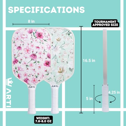 ARTI Pink & Green Pickleball Paddles Set with 2 Rackets, Balls & Carry Bag