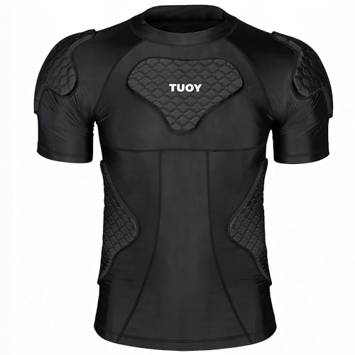 DGQY Men's Padded Compression Shirt with Chest, Rib, Shoulder, Back & Sternum Pads – Large
