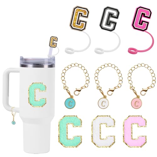 Straw Cover Set with Letter Charm & Stickers - Letter C