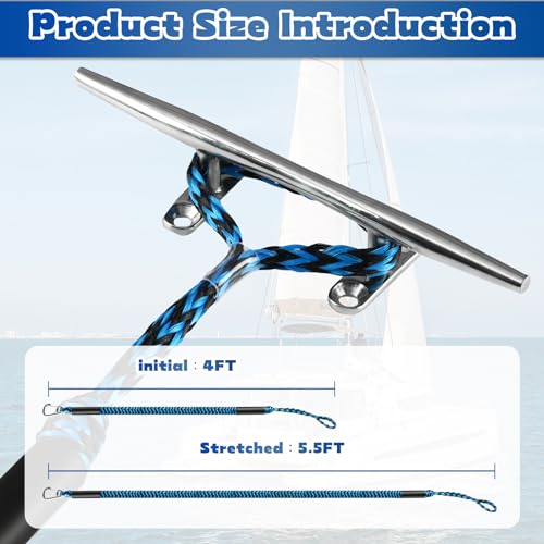 AQINGR 2 Pack Bungee Dock Lines - Adjustable 4-6ft Mooring Ropes for Boats