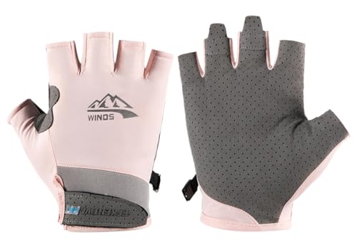 UV Protection Fingerless Gloves for Men & Women - Medium Pink