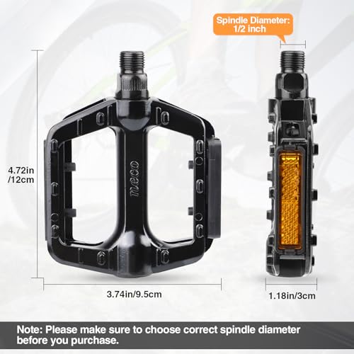 MEGHNA MG-1/2BP Aluminum Bike Pedals, 1/2” Thread, Non-Slip Reflective