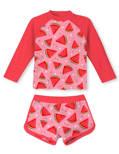 Vogseek Girls Rash Guard Two-Piece Swimsuit Set 3-4T Red Pink