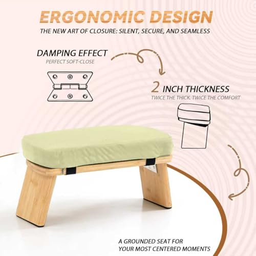 Bamboo Meditation Bench with Cushion - Foldable Prayer Stool, Beige