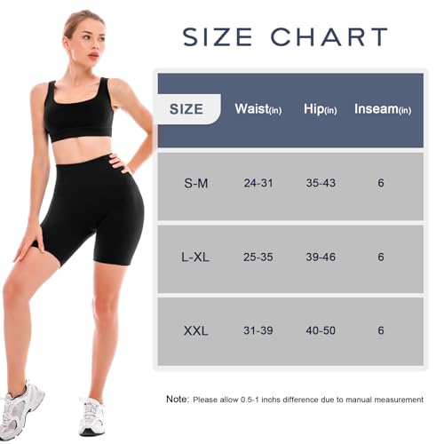 Biker Shorts with Pockets for Women - Regular Fit, Large-X-Large, Black