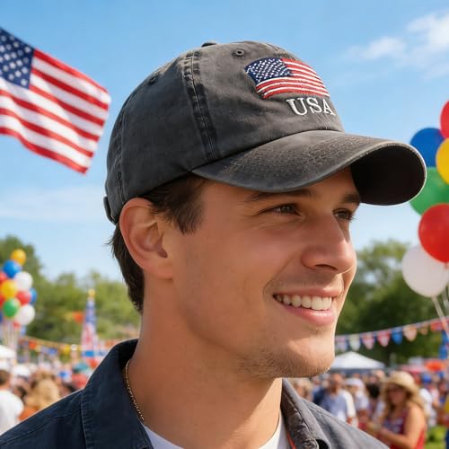 Men's Adjustable Patriotic Baseball Cap - Black American Flag