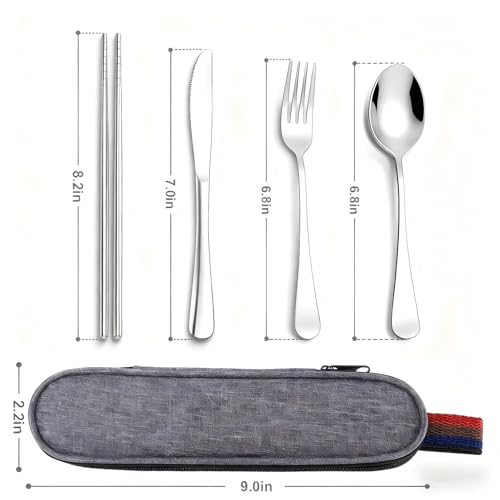 5 Piece Stainless Steel Travel Utensils Set - Silver