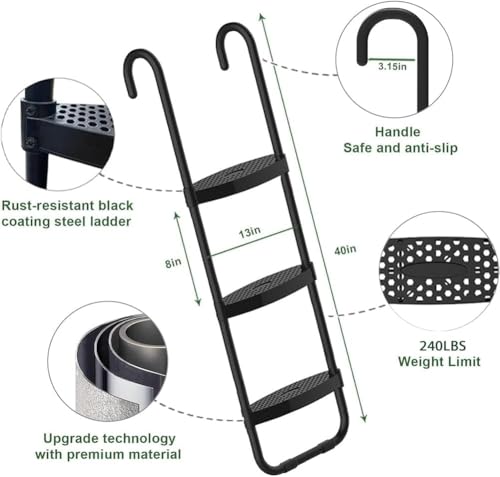 Trampoline Ladder with Shoe Storage Pocket - Black