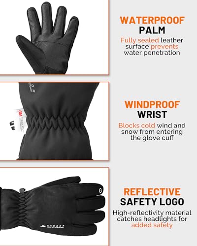 GXCROR Large Waterproof Ski Gloves for Men & Women - Winter Warm Touchscreen, Windproof