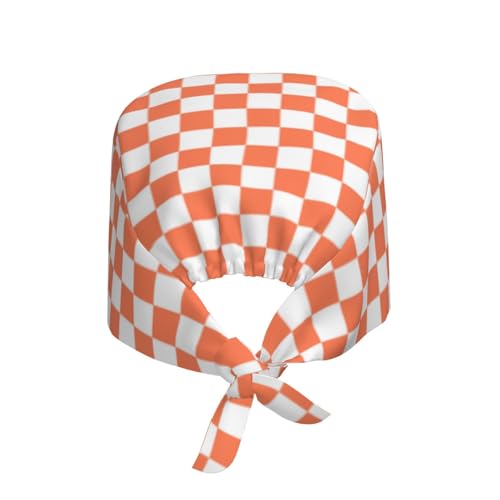 Checkerboard Scrub Cap for Women & Men - White Orange Squares