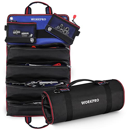 WORKPRO Roll Up Tool Bag, Tool Roll Up Bag with Detachable Tool Pouches, Heavy Duty Tool Bag Organizer with 6 Pockets, Tool Organizer for Mechanic, Electrician, Plumber and Carpenter