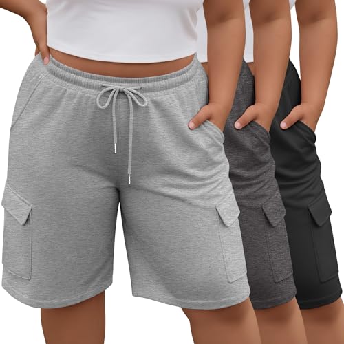 Neer Women's Plus Size Cargo Bermuda Shorts 3-Pack - Black, Gray 4X-Large