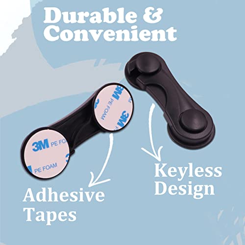 Cabinet Locks for Babies and Child Safety, 4 Pack Childproof Latches with Adhesive for Drawer Cupboards Closet and Pantry Door, Baby Proofing Fridge Lock for Protecting Kids Toddlers and Infants