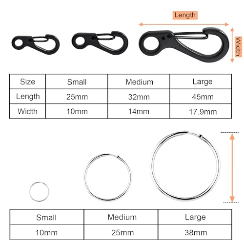 Mini Carabiner Clip Set - 12 Small Metal Spring Hooks + Rings