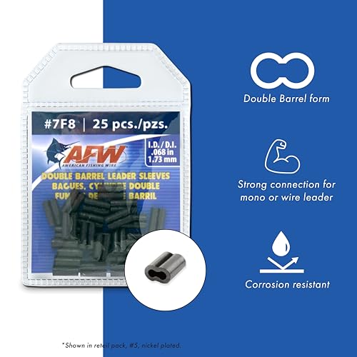 Copper Double Barrel Crimp Sleeves for Fishing Leaders - #4F8/.044 inch