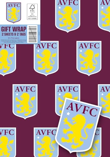 Aston Villa Gift Wrap Sheets with Tags - 2 Pack