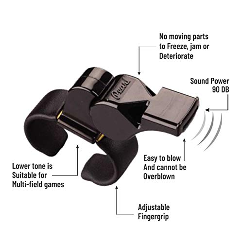 Pea-less Whistle with Adjustable Finger Grip - Black