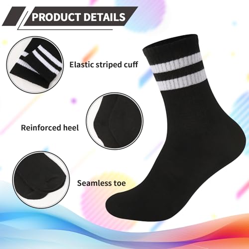 8 Pair Striped Athletic Crew Socks - One Size, Blue/Red/Black/White Stripes