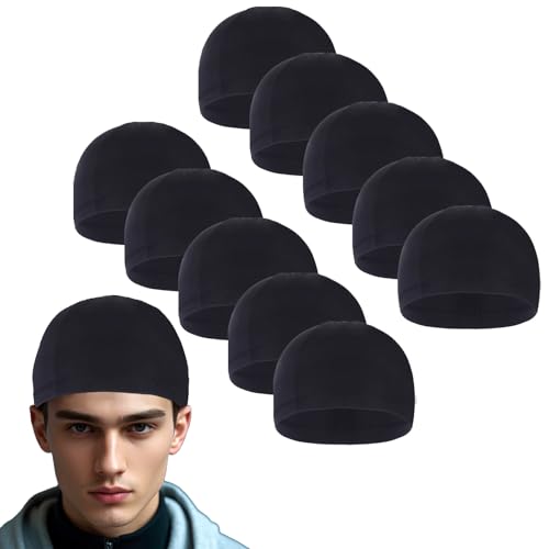Cooling Skull Caps for Men - 10 Pcs Sweat Wicking Beanie - Black