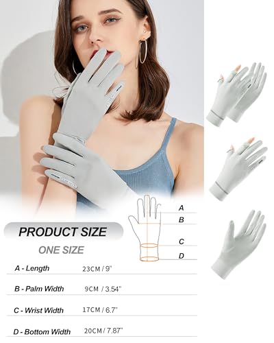 UPF 50+ Sun Protection Gloves for Women - Breathable Ice Silk - Grey, Medium