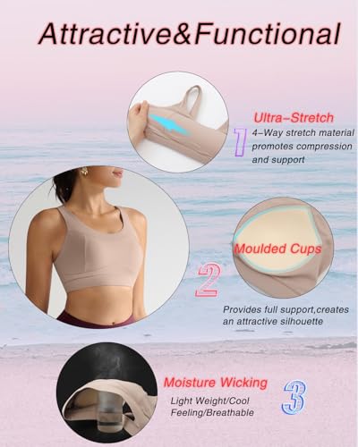 RUNNING GIRL High Impact Sports Bra for Women D-Nude Large Racerback Crop Tank Longline Push-Up