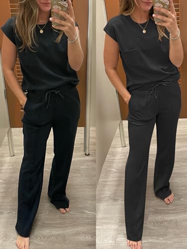 ANRABESS 2-Piece Travel Airport Outfit Sets for Women - Large Black