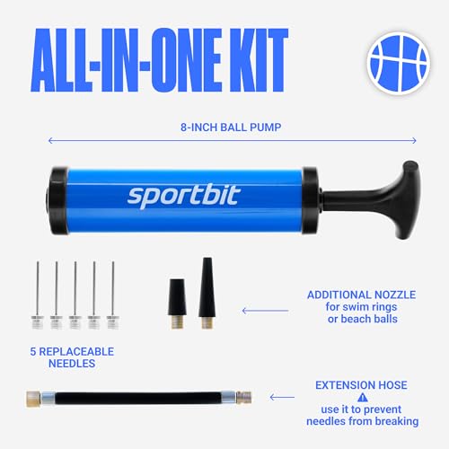 Portable Basketball Pump with 5 Needles & Nozzles – Hand Pump for Sports Balls