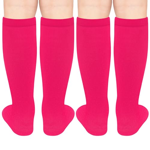 Toddler Soccer Socks - Youth Football & Baseball Socks, 2 Pack Hot Pink, 3-6 Years