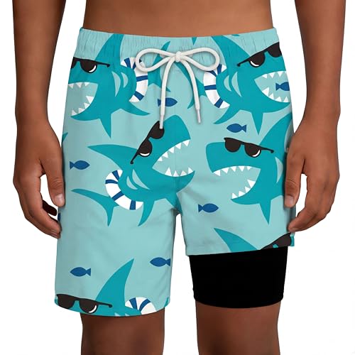 Boys Swim Trunks with Compression Liner - Shark, 5-6 Years