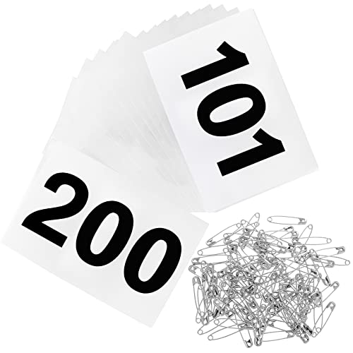 Outink Race Bibs Waterproof Running Numbers with Safety Pins - 101-200 Variation, 50 or 100 Pack, 7.9x5.9 Inches