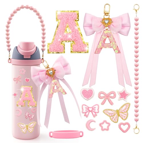 Personalized Pink Letter Accessories Set for Owala Bottle - Letter A