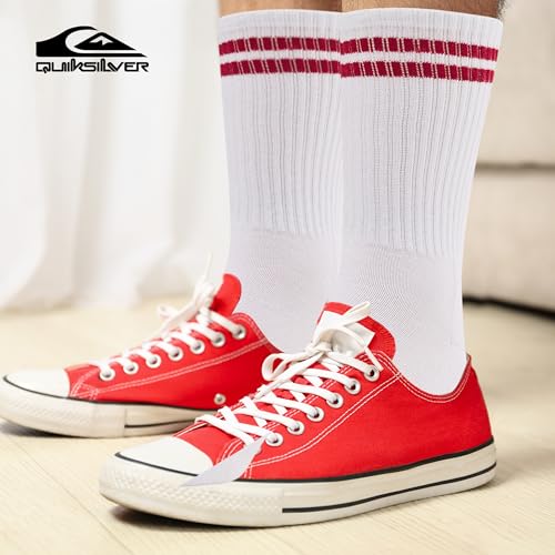 Men's Athletic Crew Socks - 8 Pairs, Size 8-12 - White/Red, White/Blue, Black/Red, Black/White